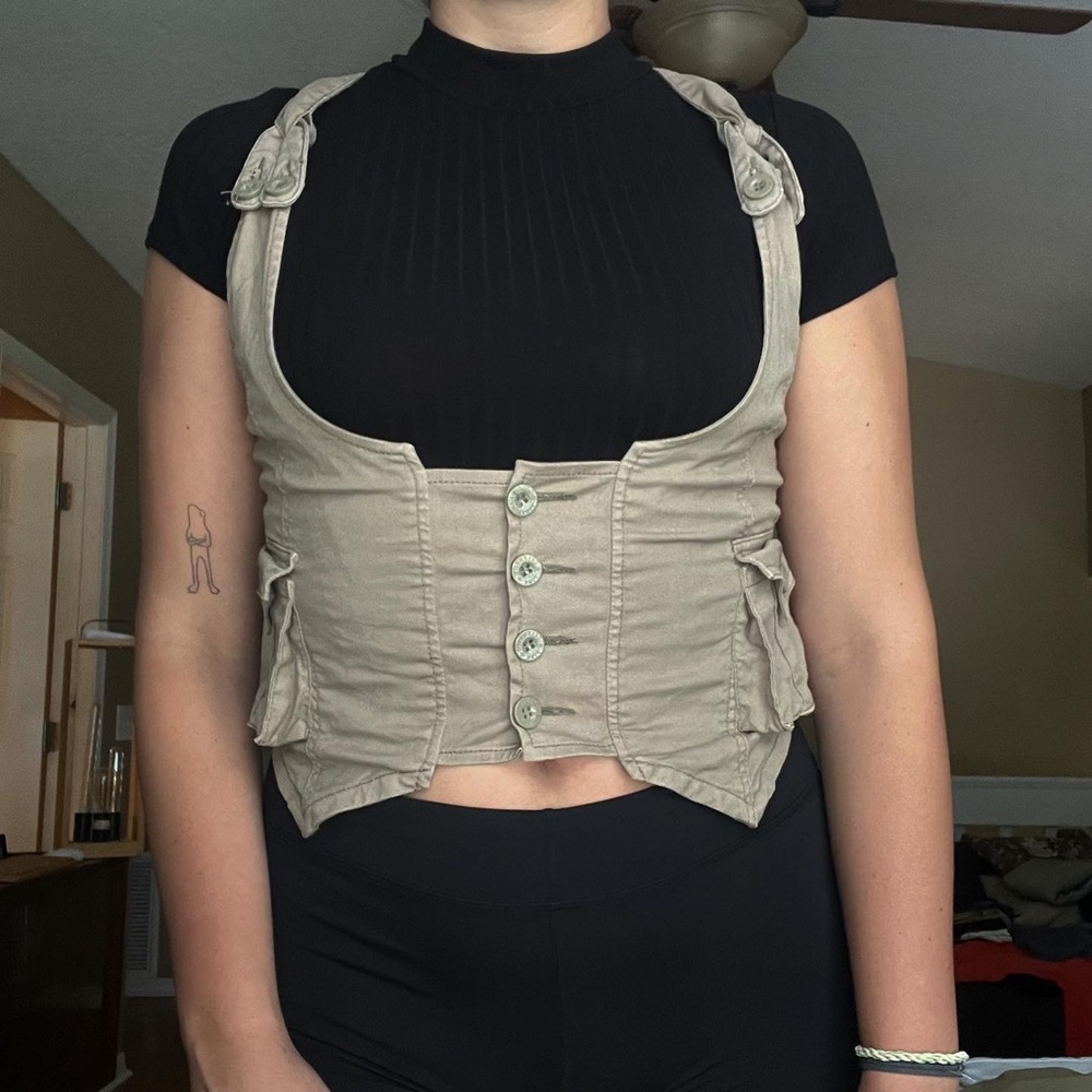 Vintage crop top Corset Vest beige Size L